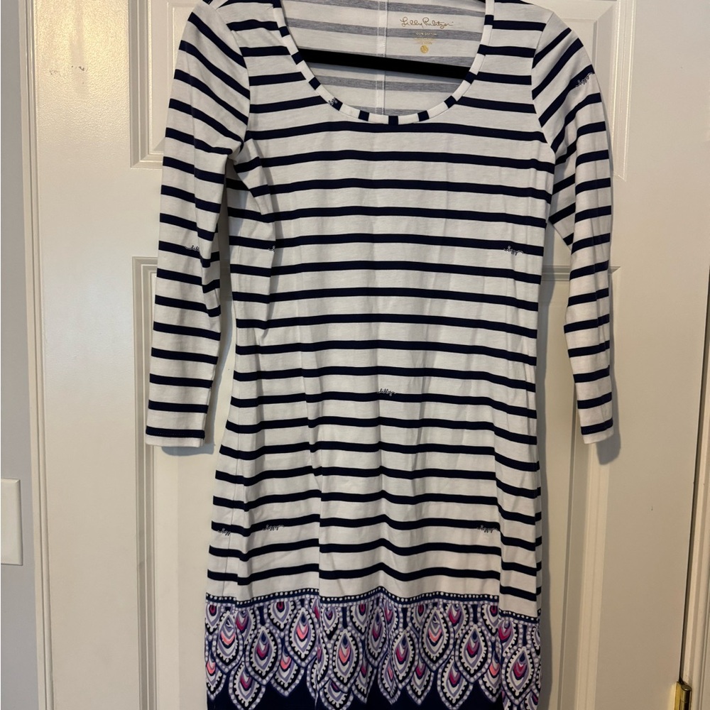 Lilly Pulitzer Bright Navy Serene Stripe Engineered Bay Dress Size XS